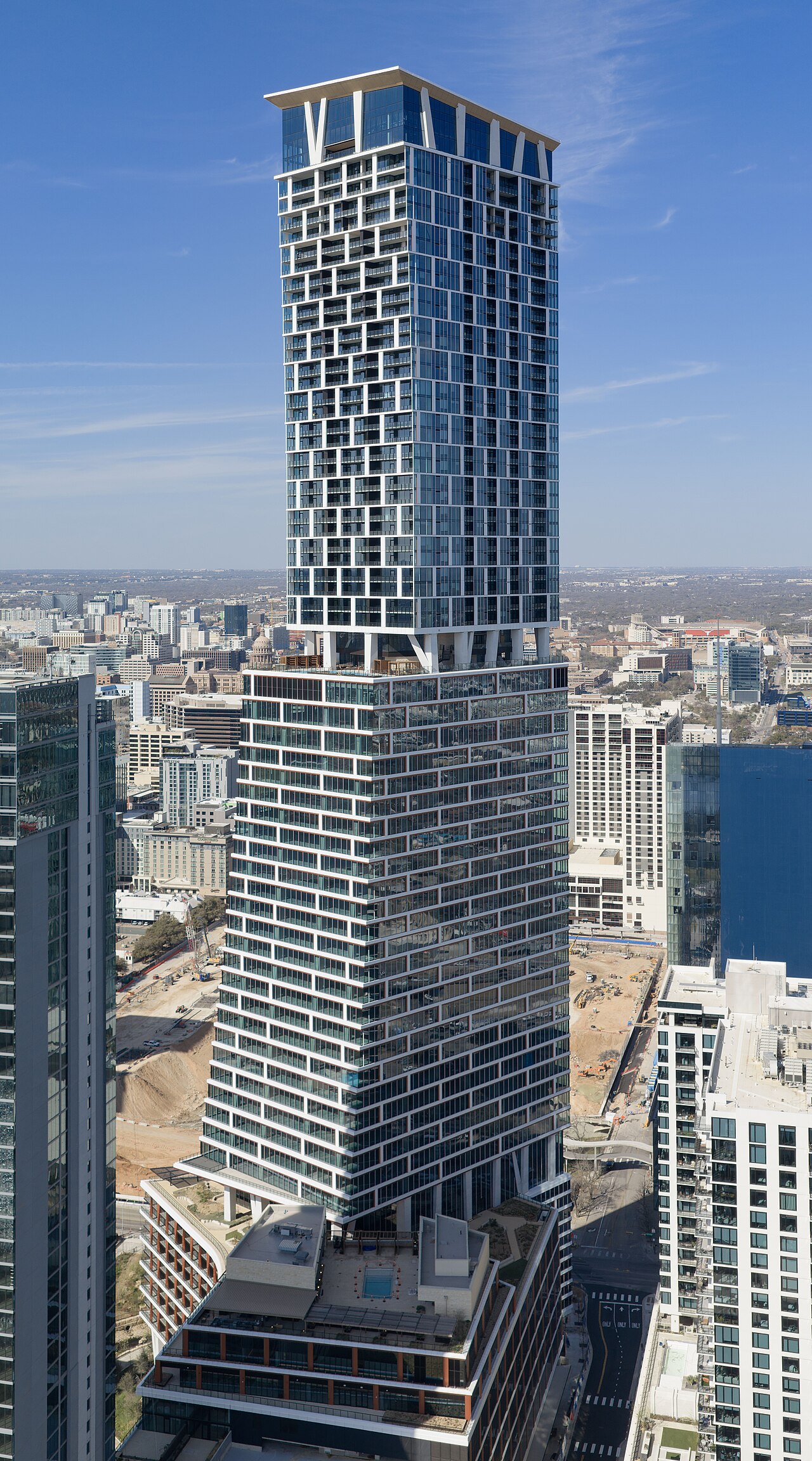 The Waterline tower rising over downtown Austin